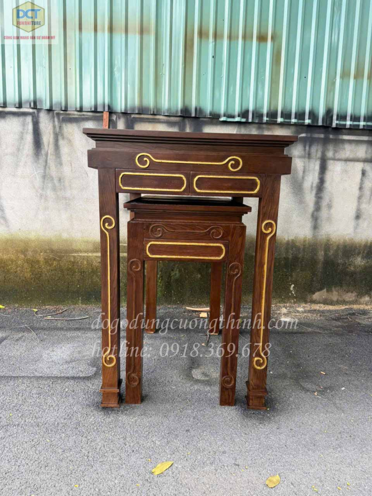 Cặp bàn thờ Phật - Gia Tiên gỗ tần bì